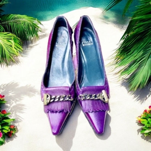Stuart Weitzman Purple Leather Chain Shoes 6 - Picture 14 of 14